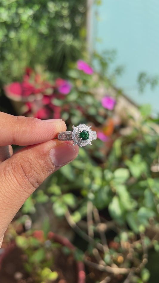 Silver Emerald Solitaire Ring