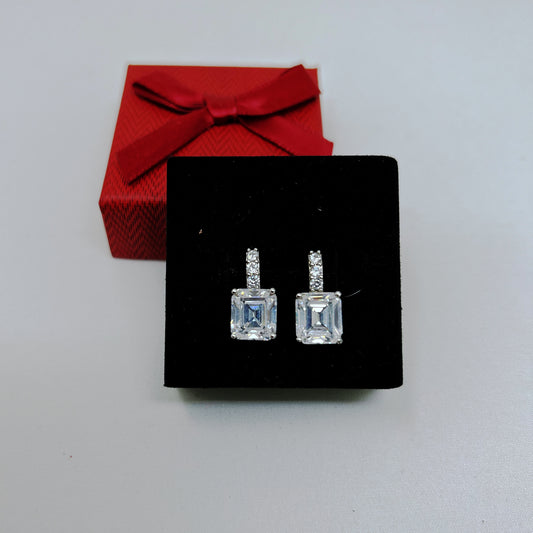 Silver Emerald Cut Studs