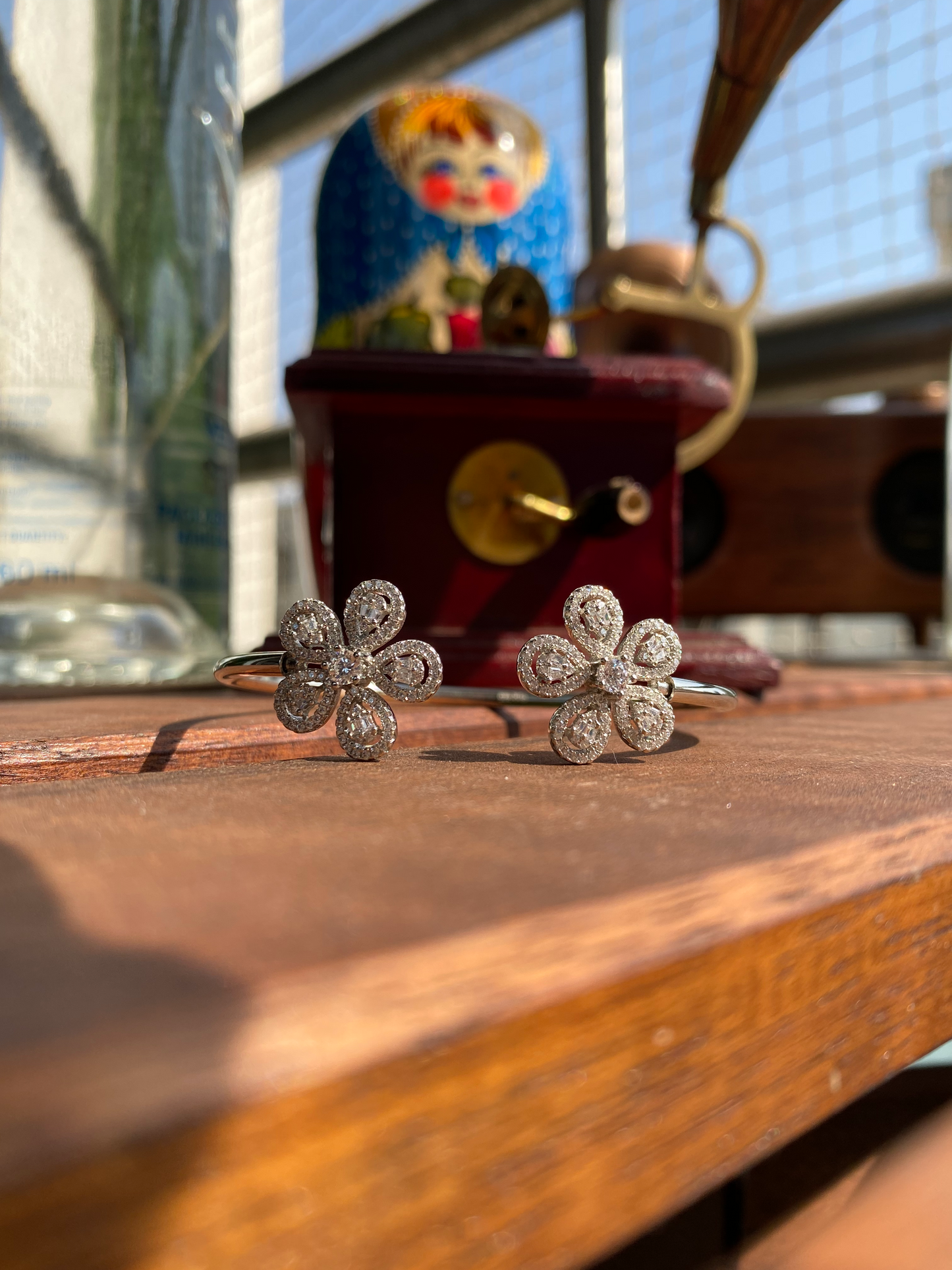 Silver Studded Flower Cuff Bracelet