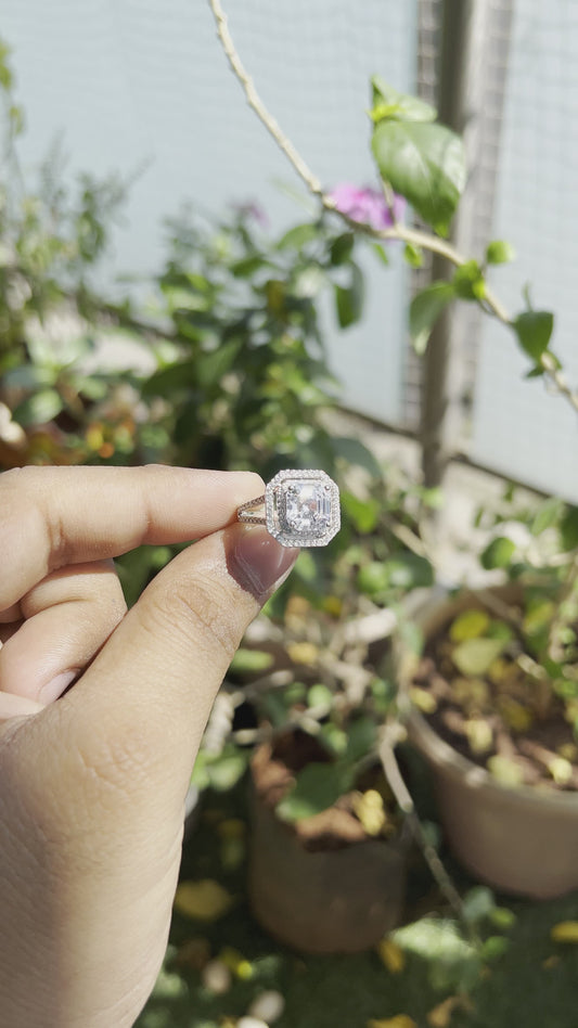 Silver Cocktail Princess Cut Ring